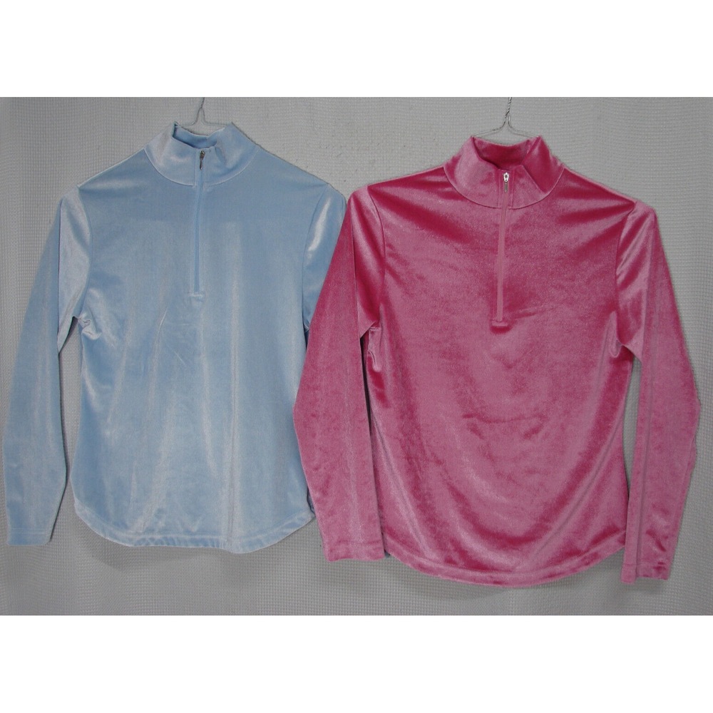Lot of 2 Obermeyer 1/4 Zip Mock Velour Pullover Baselayer Tops Soft Pink Blue S